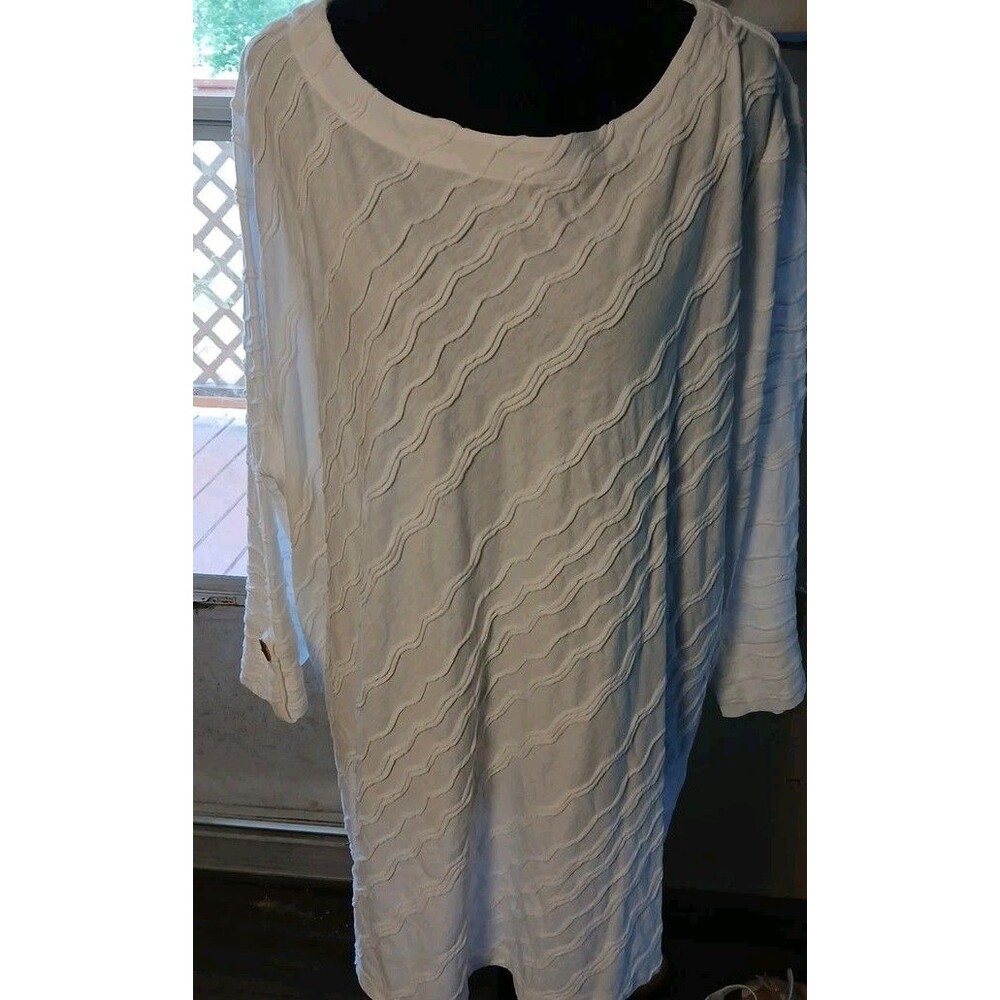 CJ Banks Womens 3X Top NWT  3/4 Sleeve White Tunic